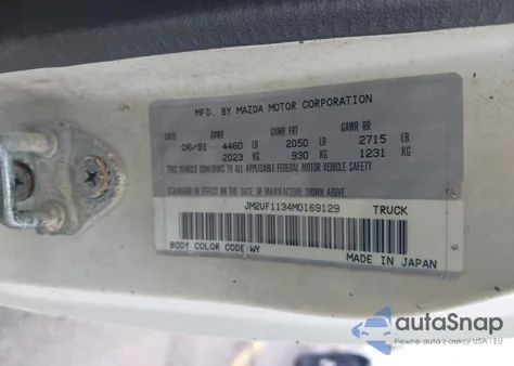 1991 Mazda B2200 Short Bed from USA, damaged, VIN JM2UF1134M0169129